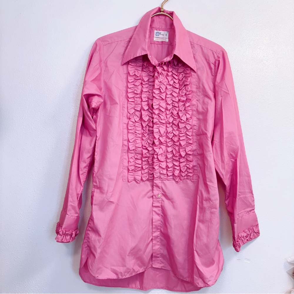 Vintage Ruffle tuxedo long sleeve button down shirt 1970 wedding prom disco pimp